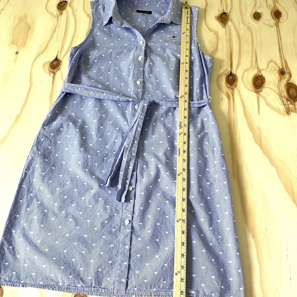 Tommy Hilfiger Blue White Gingham Polka Dot Tie Waist Shirt Dress Size 8 - Picture 9 of 11